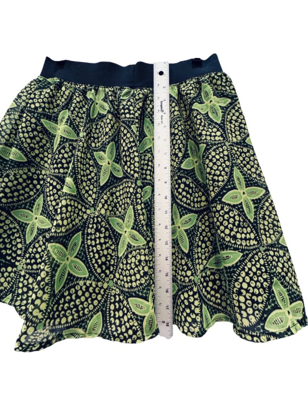 Vintage Mossimo Chartreuse and Black Floral Mini Skirt Size S Whimsygoth Fairy - Picture 9 of 9